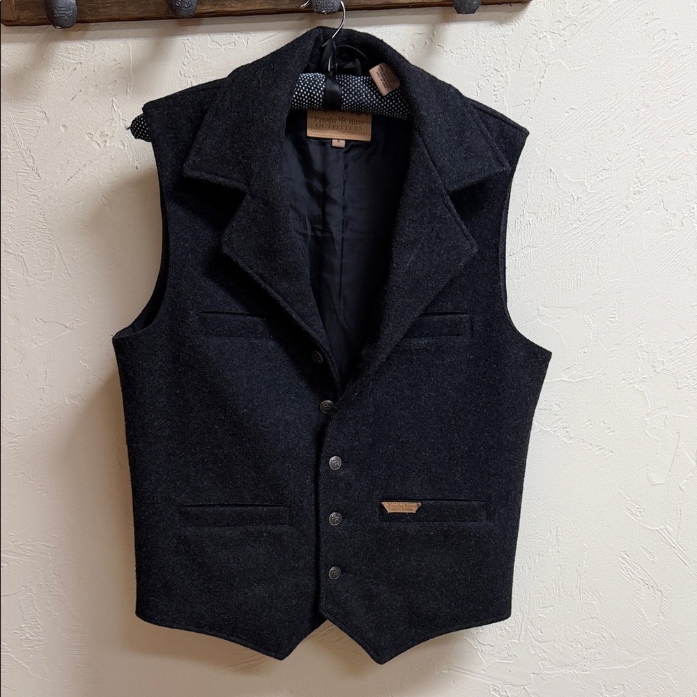 Men's Black Wool Blend Vest with Notch Lapel